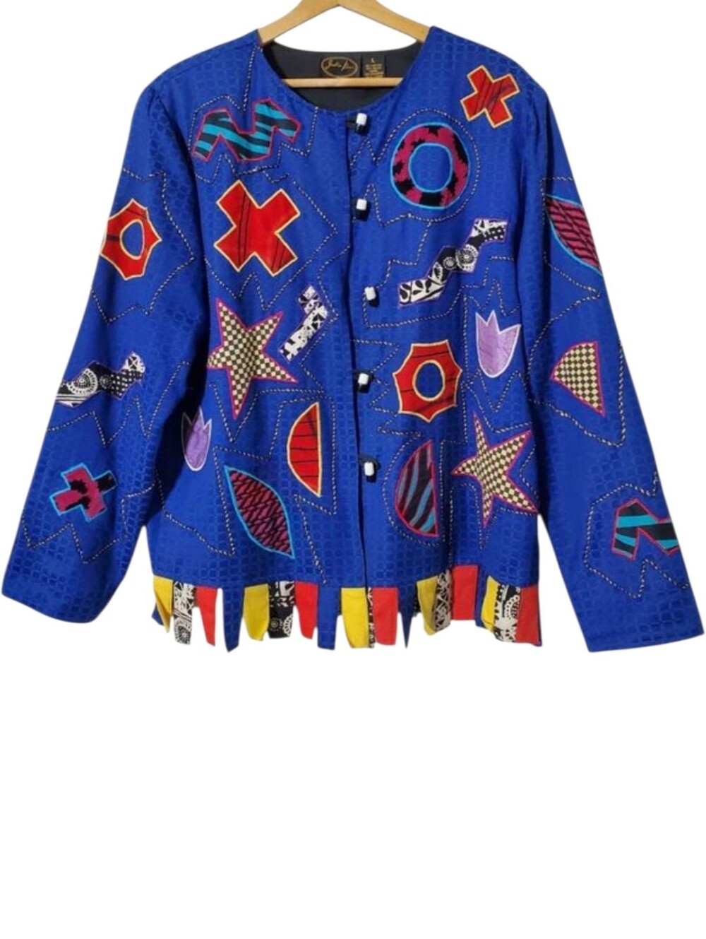 Vintage Julia Kim Patchwork Colorful Jacket L 80s Popart Shapes Textures Teacher